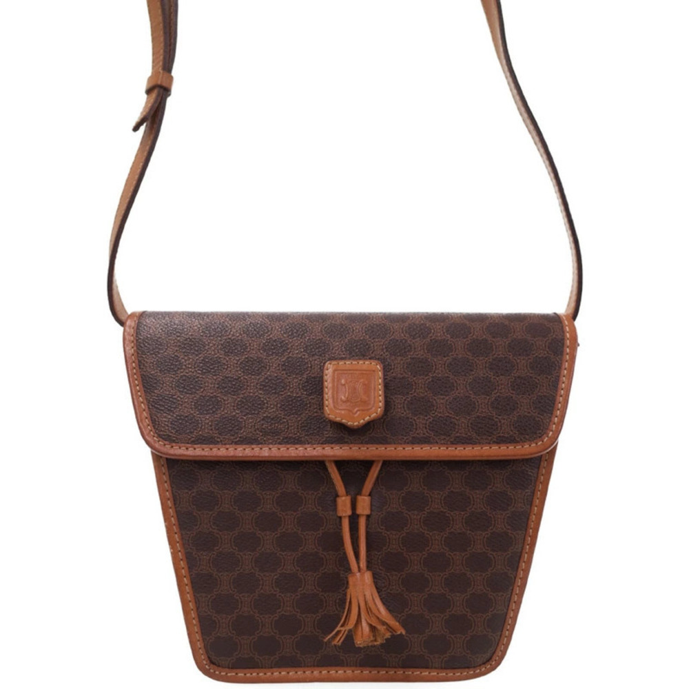 Celine Macadam Leather Shoulder Bag Brown